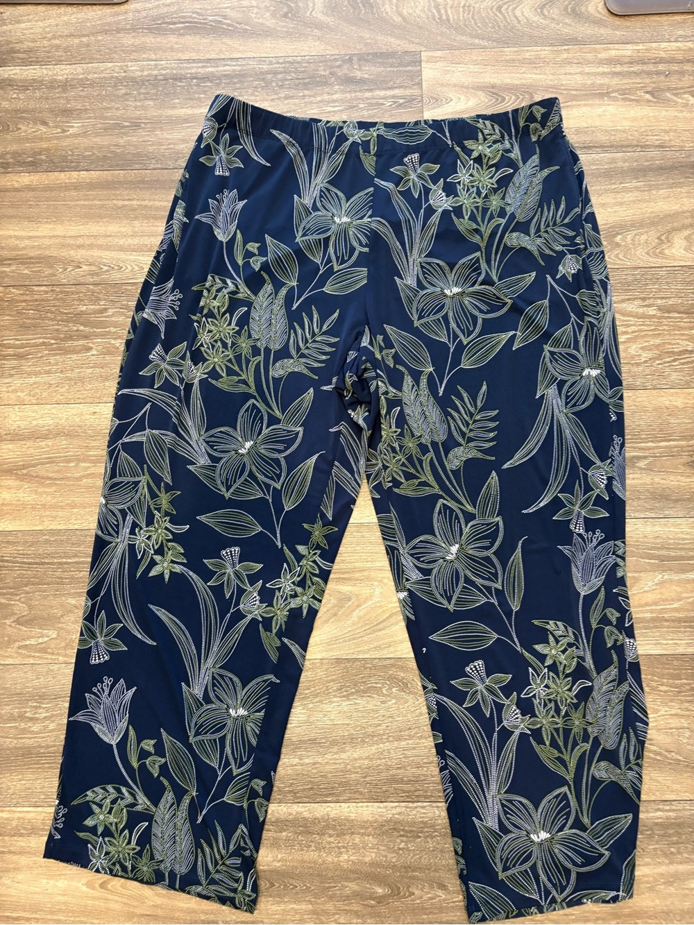 Susan Graver Navy Floral Pull-On Pants Size 1XP